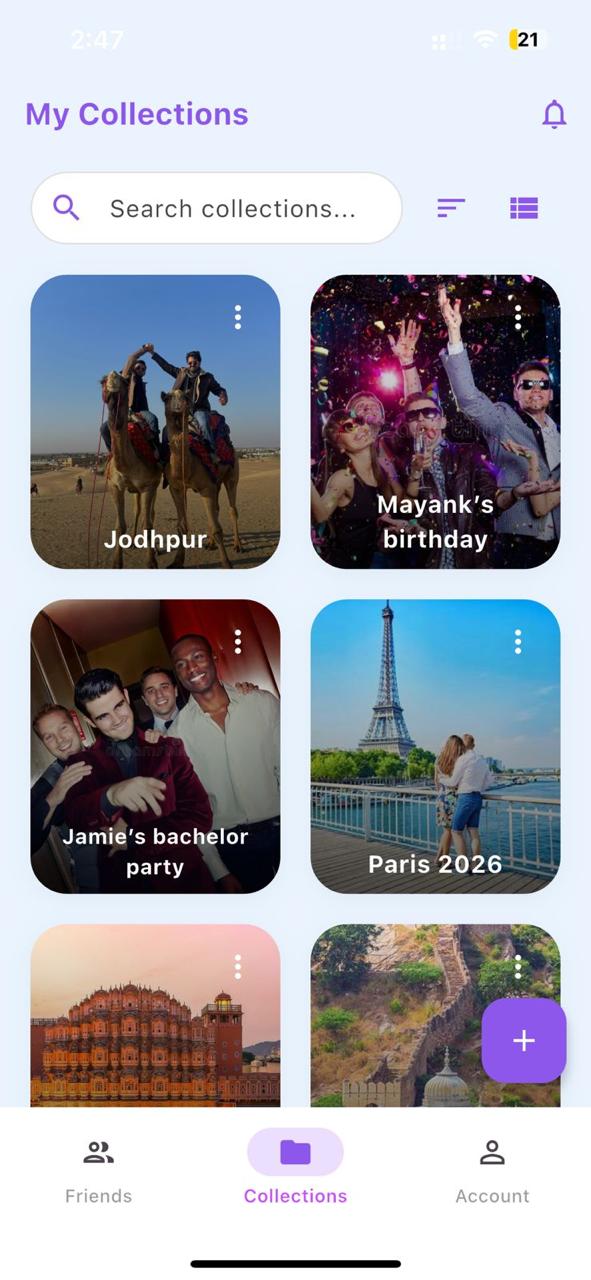 iPic collections page showing shared photo collections